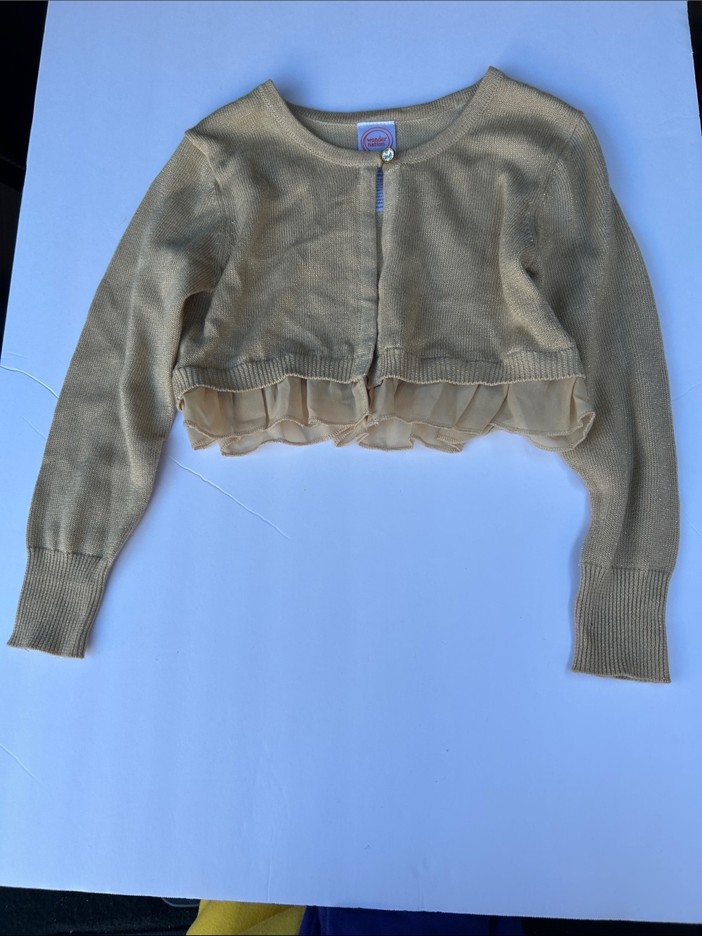 wonder nation 4/5 Gold Cropped Cardigan with Ruffle Hem